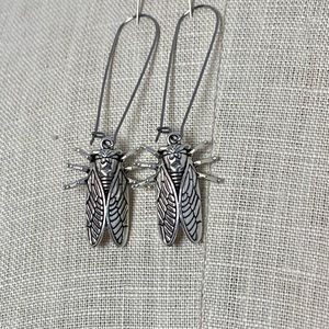 Cicada Bug Insect Earrings Dangle Hook Gothic Boho